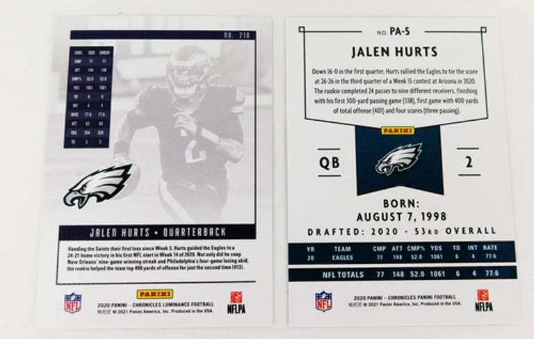2 Jalen Hurts Rookie Football Cards