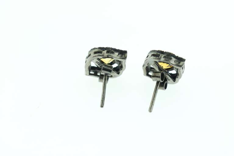 Ripe Citrine Earrings with Dark Silver and Diamond Accents