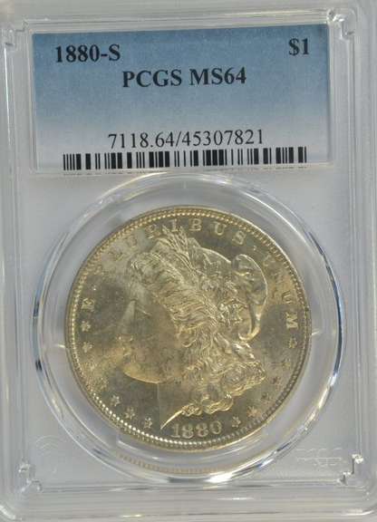 Great near Gem BU 1880-S Morgan Silver Dollar. PCGS MS64
