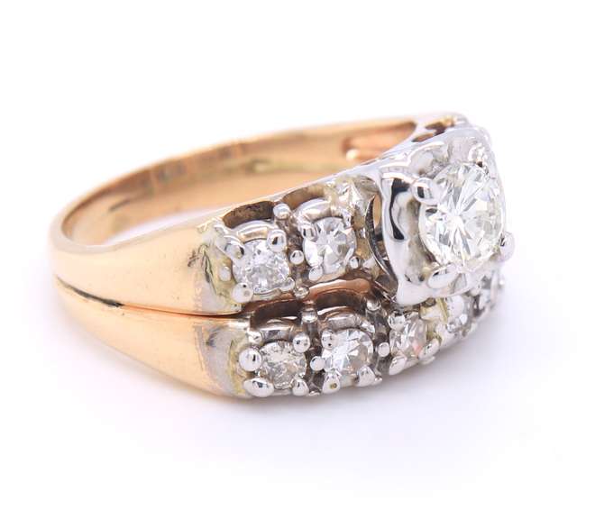 Powerful Yellow and White Gold Diamond Vintage Style Bridal Set