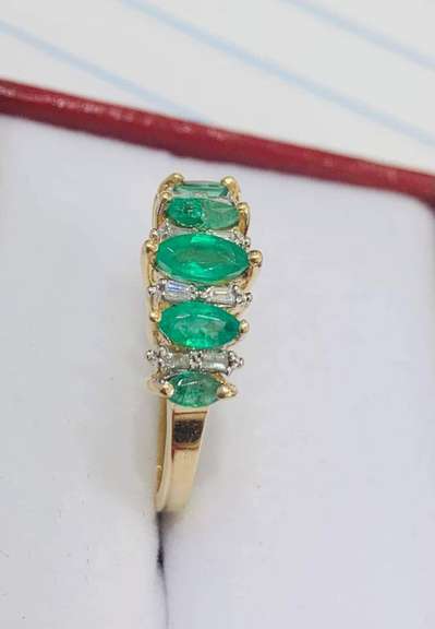 10kt Yellow Gold, Emerald, & Diamond Ring
