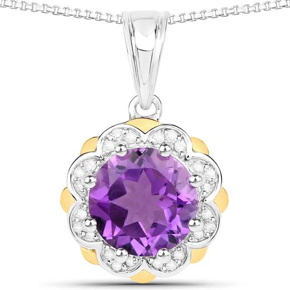 Plated Rhodium 1.80ct Amethyst and Diamond Pendant with Chain