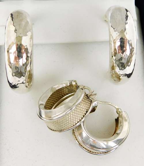 2 Pairs of Sterling Silver Hoop Earrings