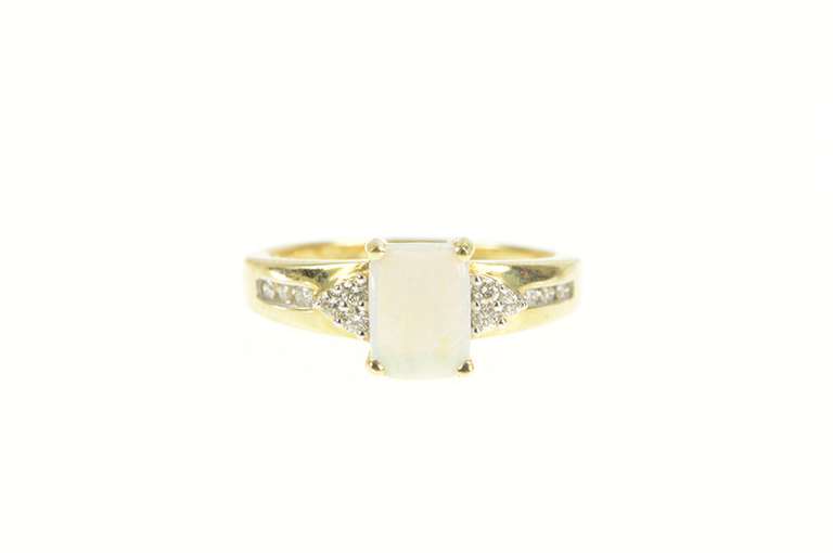 14K Yellow Gold Squared Natural Opal Diamond Accent Ring