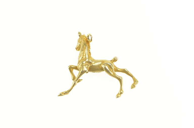 14K Yellow Gold 3D Prancing Pony Horse Equestrian Foal Charm/Pendant