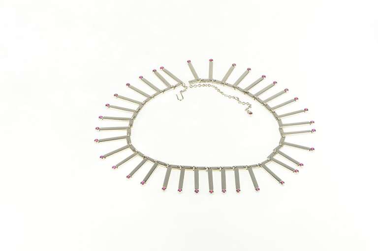 Sterling Silver Crawford Syn. Ruby Bar Fringe Collar Necklace