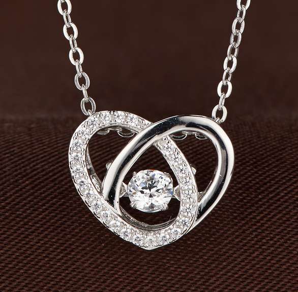 Sterling Silver with Dancing stone Heart Pendant