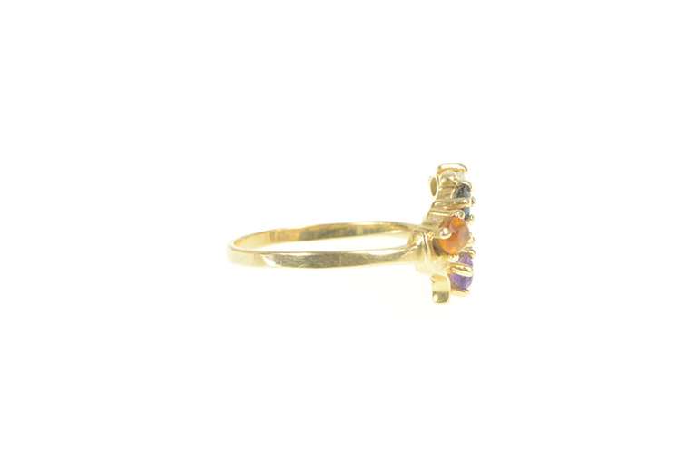 14K Yellow Gold Retro Amethyst Citrine CZ Sapphire Swirl Ring