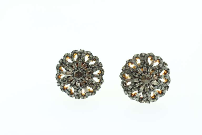 Rising Diamond Cluster Halo Earrings with Gold Plated Silver