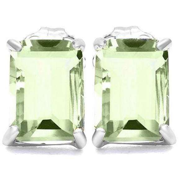10K WHITE GOLD OCTAGON SHAPE 5*7MM GREEN AMETHYST EARRING STUDS