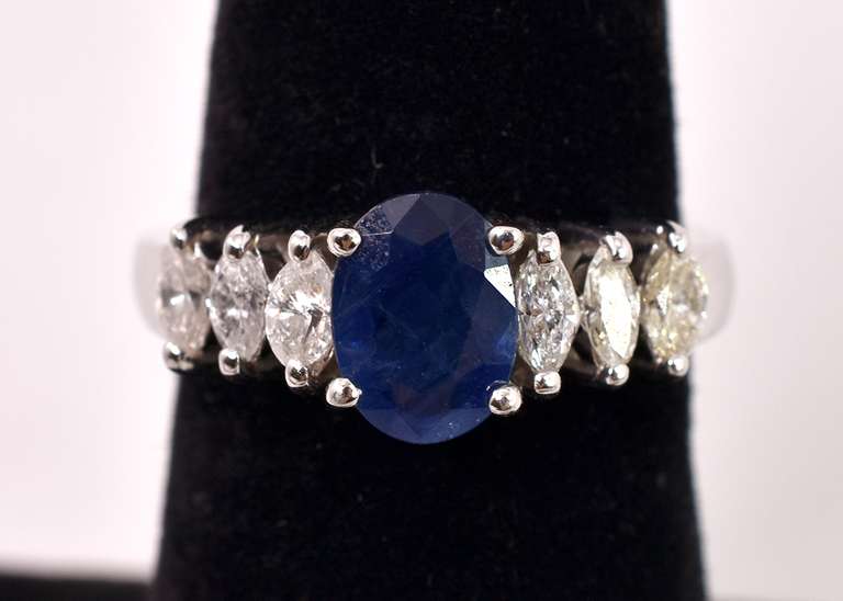 Excellent Sapphire and Diamond Ring in 14K White Gold