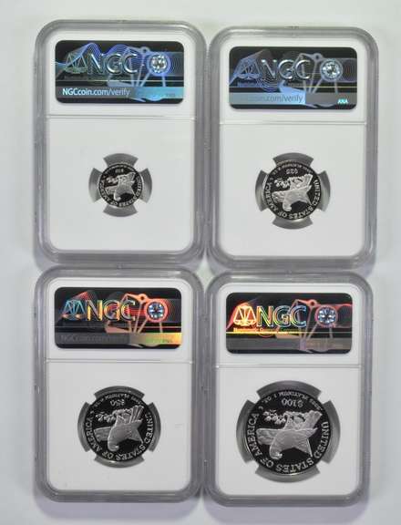 (4) PF70UCAM 2003-W $10-$100 1/10- 1 Oz .999 Platinum Eagle Signed NGC