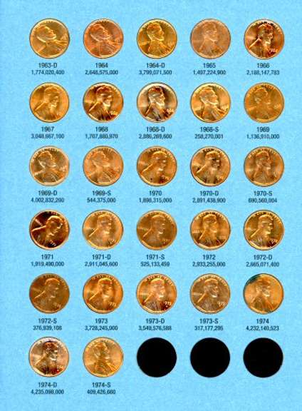 Set of Lincoln Wheat Cents 1941-1974-S in Album