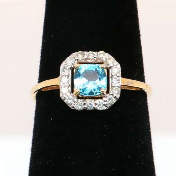 Frosty Blue Topaz and Diamond 14kt Ring