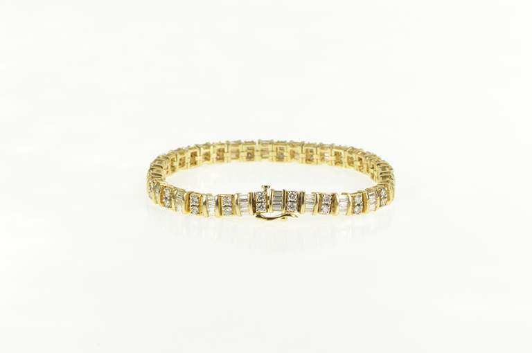 14K Yellow Gold 8.30 Ctw Baguette Diamond Encrusted Tennis Bracelet