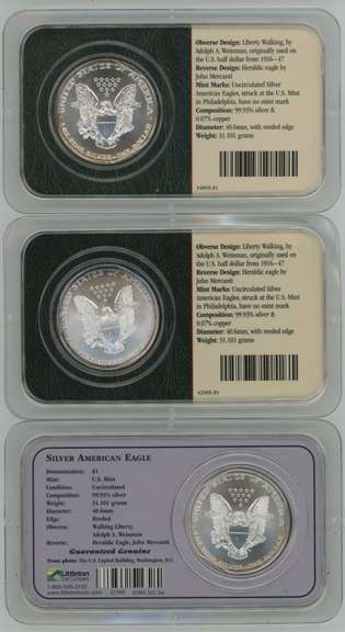 Superb Gem BU 1991, 1998, & 2000 $1 Silver Eagle coins