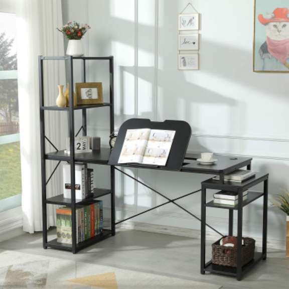 Computer Desk With 5-Tier Shelves Drawing Table