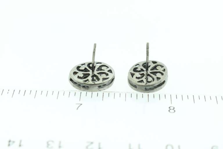 Oval Dark Silver Mine Cut Diamond Earrings with Diamond Accents
