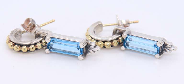 Sterling Silver Lagos Caviar Blue Topaz Drop Earrings