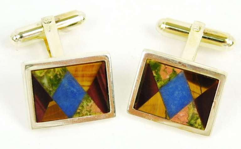 Vintage Sterling Gemstone Cuff Links