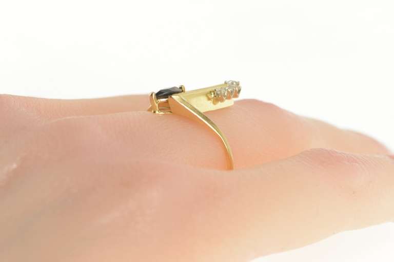 14K Yellow Gold 0.39 Ctw Marquise Sapphire Diamond Zig Zag Ring