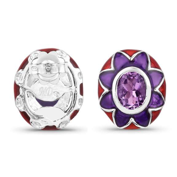 Plated Rhodium 2.30ctw Amethyst and Diamond Earrings