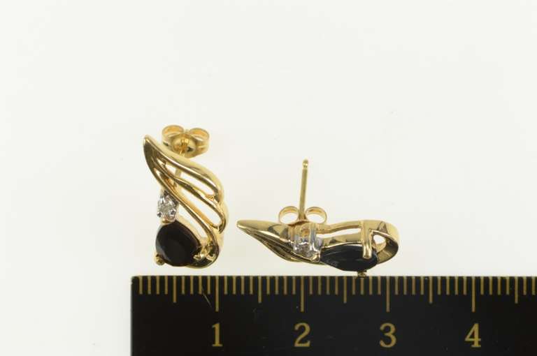 14K Yellow Gold Pear Sapphire Diamond Accent Wavy Stud Earrings