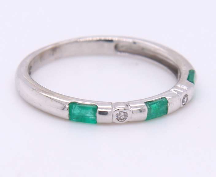 Favorite White Gold Emerald and Diamond Stackable Band