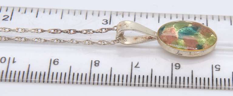 Vintage Sterling Silver Glass Pendant on Chain
