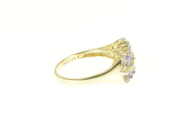 14K Yellow Gold Pear Tanzanite Diamond Tiered Band Ring