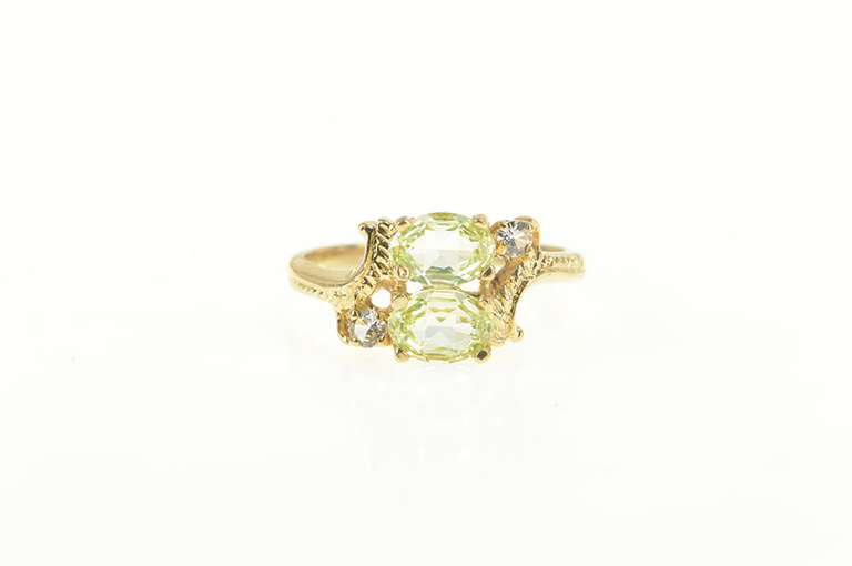 10K Yellow Gold Retro Ornate Oval Syn. Peridot CZ Accent Ring