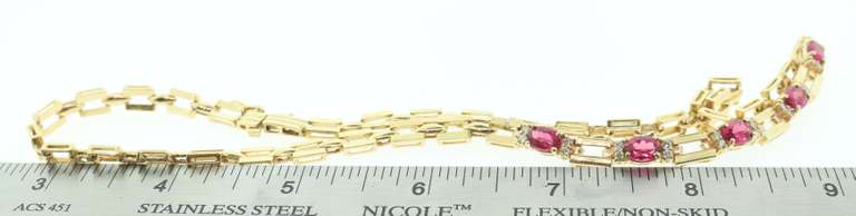 Contemporary 14k Gold Italian Design Ruby and Diamond Necklace