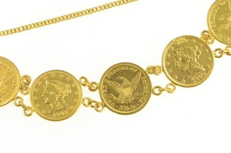 18K Yellow Gold $2.50 Quarter Eagle 1891-1907 Coin Chain Bracelet