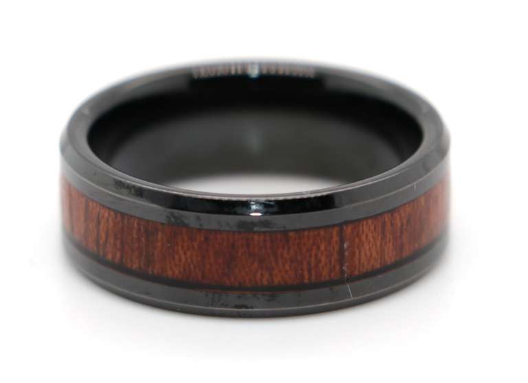 Mens Tungsten Band Ring with Wood Inlay
