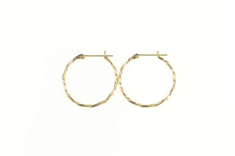 14K Yellow Gold Squared Twist Design 26.1mm Hoop Earrings