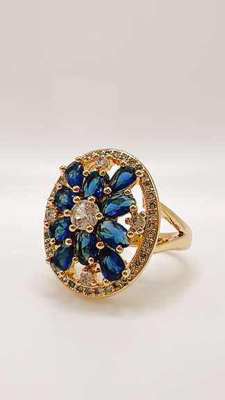 22kt Gold Plated Blue Sapphire & Gemstone Cocktail Ring