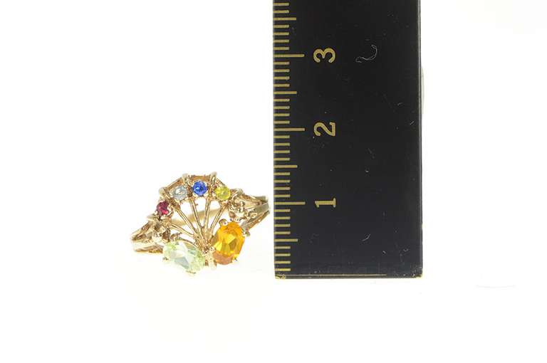 10K Yellow Gold Retro Citrine Lime Quartz Fanned Statement Ring