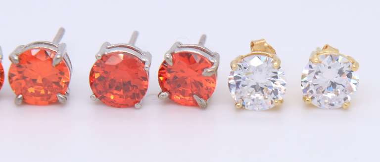 Group Lot of 4 Cubic Zirconia 925 Sterling Silver Stud Earrings