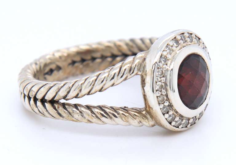 David Yurman Garnet, Diamond Petite Albion Double Cable Ring