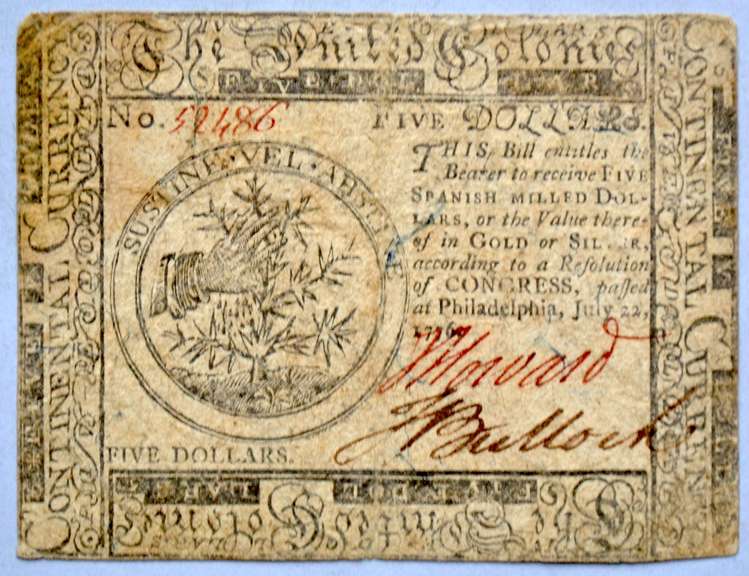 July 22 1776 $5 Continental Congress US Colonial Note