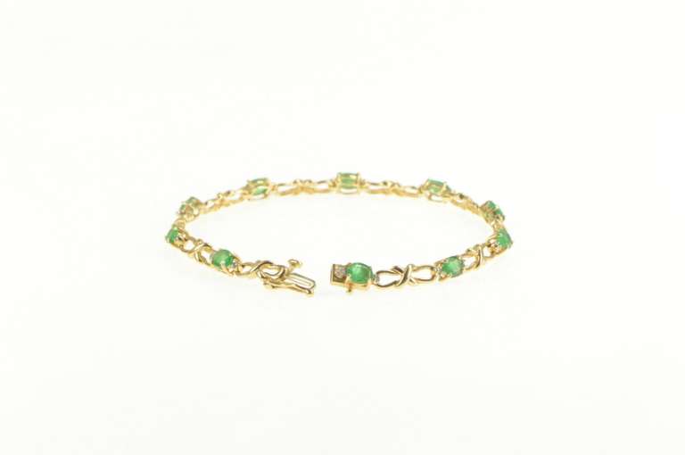 14K Yellow Gold Emerald Diamond Accent Classic Chain Bracelet