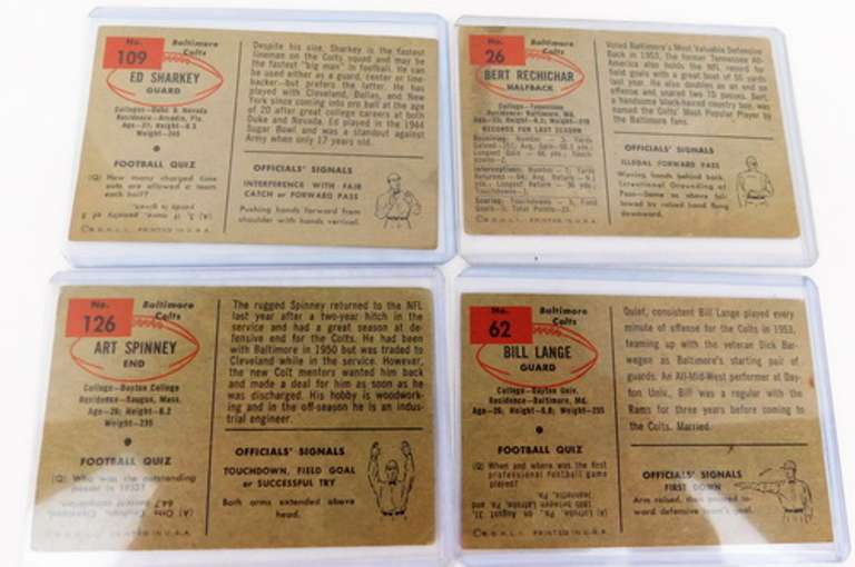4 Bowman 1954 Colts Football Cards