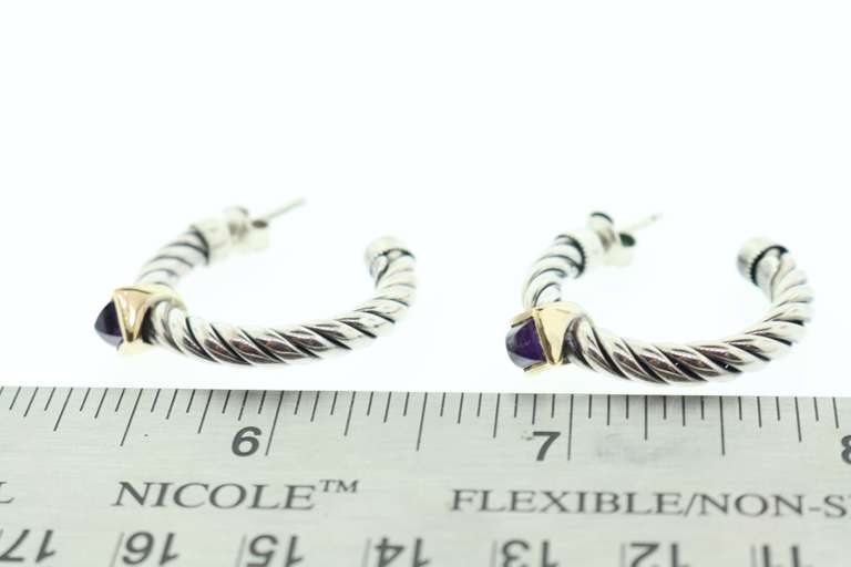 AUTHENTIC DAVID YURMAN STERLING AND 18K GOLD CLASSIC CABLE HOOP EARRINGS