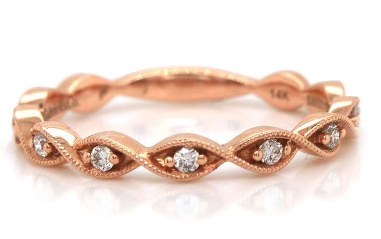 New Gabriel and Co Rose Gold Diamond Twisted Milgrain Band