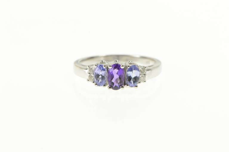 14K White Gold Oval Amethyst Tanzanite Diamond Accent Ring