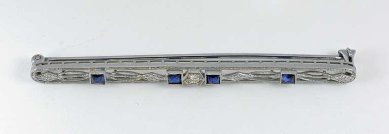 Vintage WG Sapphire & Diamond Bar Brooch