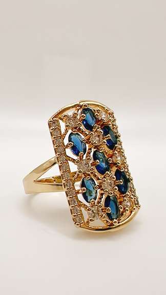 22kt Gold Plated Blue Sapphire & Gemstone Cocktail Ring