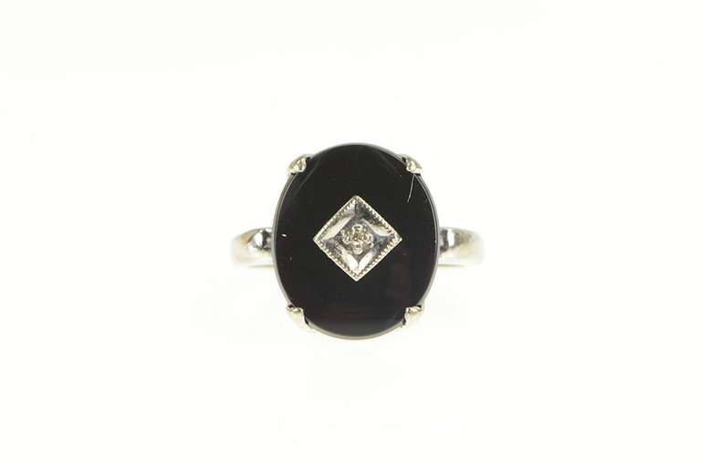 10K Yellow Gold Oval Black Onyx Diamond Overlay Statement Ring