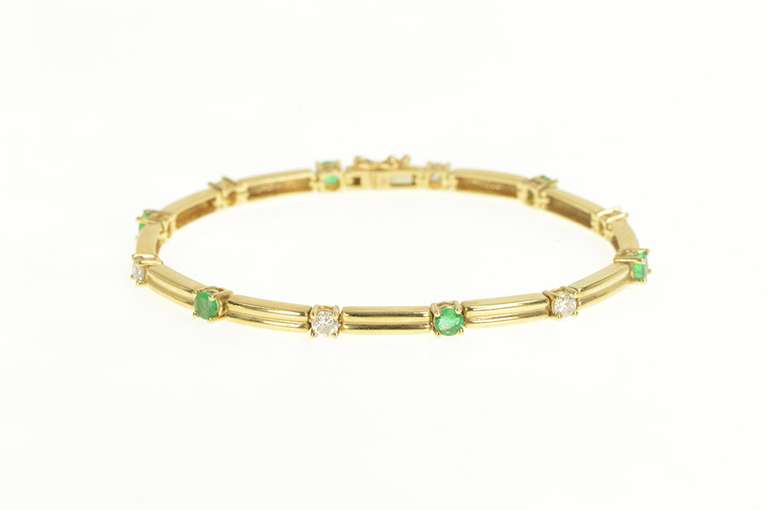 14K Yellow Gold Diamond Emerald Classic Bar Link Tennis Bracelet