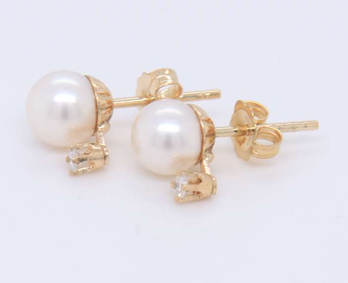 Fancy Yellow Gold Pearl and Diamond Earrings